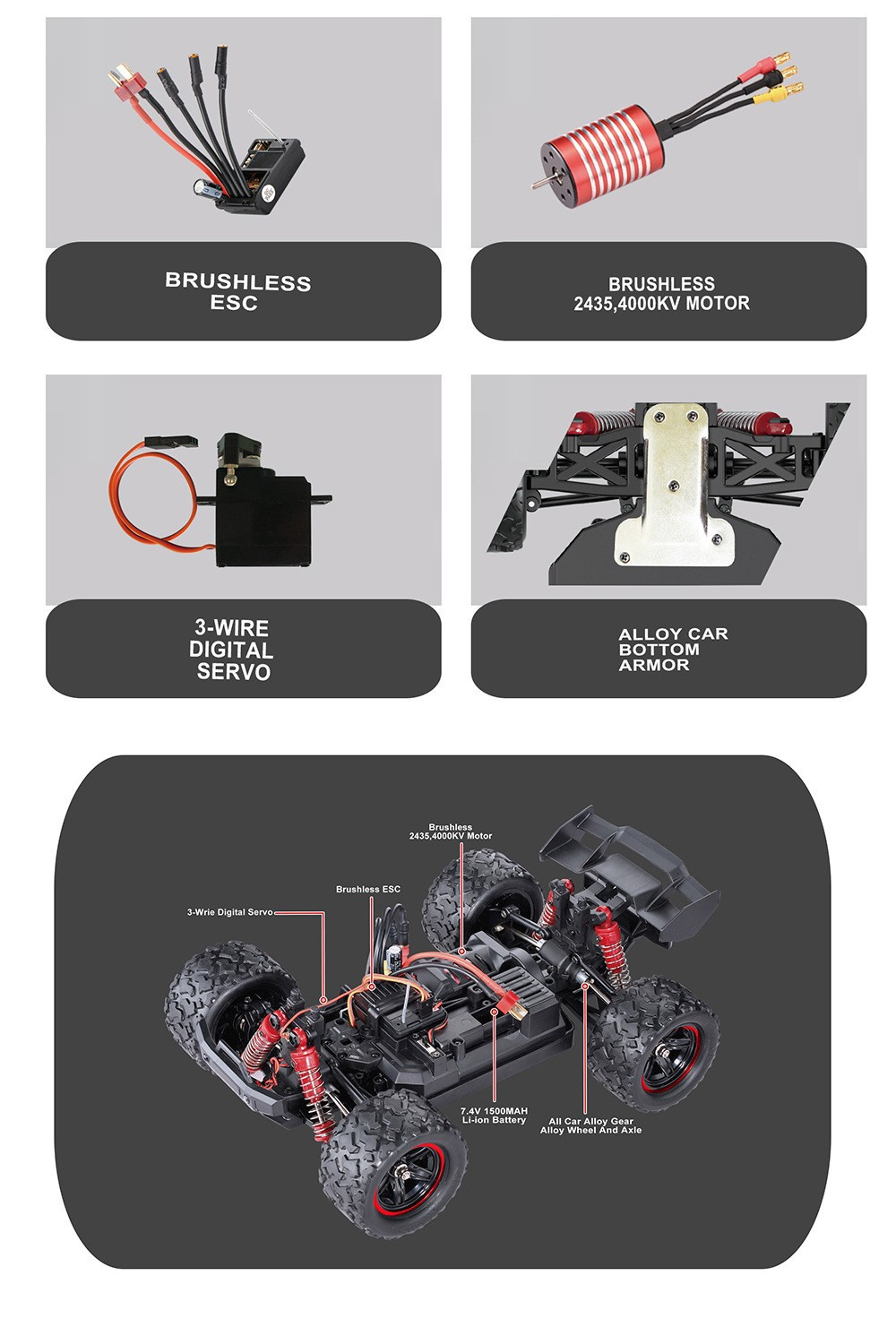 HS1843118432BrushlessRTR11824G4WD52kmhRCCarFullProportionalLEDLightOff-RoadMonsterTruckVehiclesModel-1987400-13