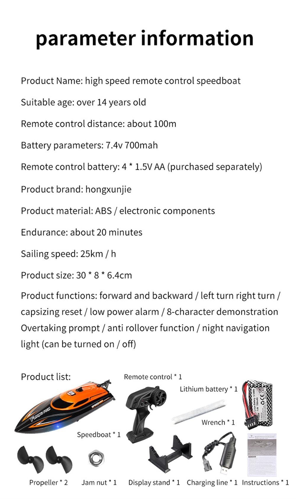 HXJRCHJ81224G4CHRCBoatHighSpeedLEDLightSpeedboatWaterproof25kmhElectricRacingVehiclesModelsLakesPool-1983941-13