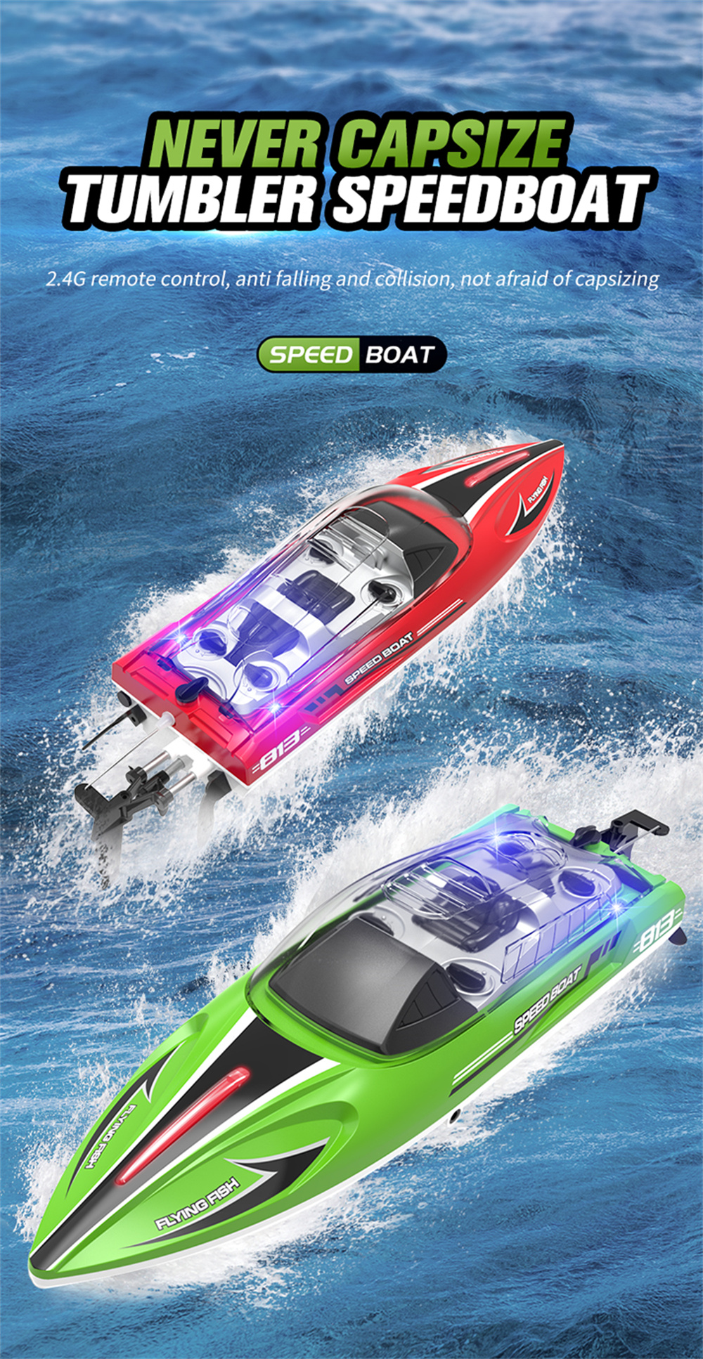 HXJRCHJ81324G4CHRCBoatHighSpeedLEDLightCapsizedResetSpeedboatWaterproof25kmhElectricRacingVehiclesMo-1993837-1