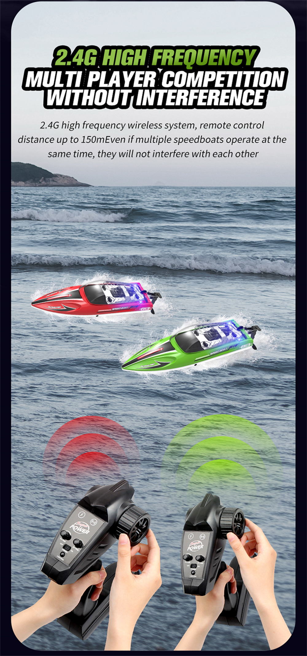 HXJRCHJ81324G4CHRCBoatHighSpeedLEDLightCapsizedResetSpeedboatWaterproof25kmhElectricRacingVehiclesMo-1993837-11
