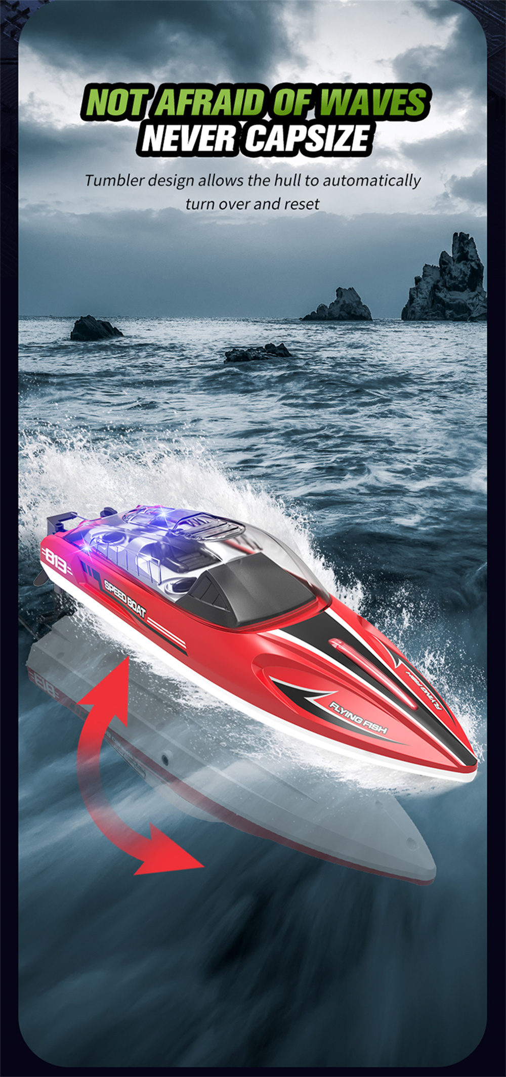 HXJRCHJ81324G4CHRCBoatHighSpeedLEDLightCapsizedResetSpeedboatWaterproof25kmhElectricRacingVehiclesMo-1993837-7