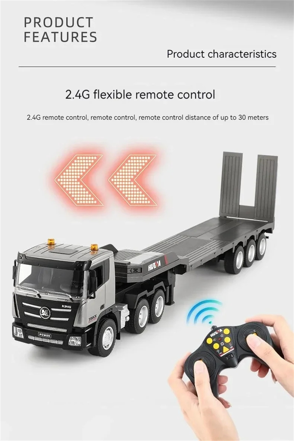 HuiNaToys131812424G9CHRCTrailerTruckTractorFlatbedEngineeringConstructionVehiclesLEDLightSoundRTRTra-2011764-2