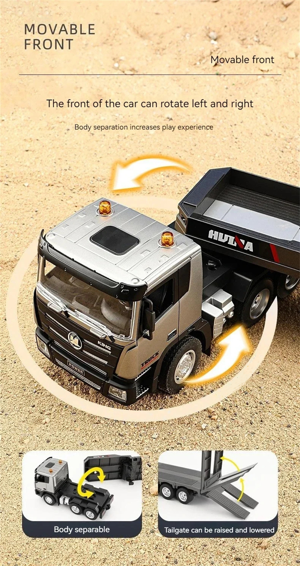 HuiNaToys131812424G9CHRCTrailerTruckTractorFlatbedEngineeringConstructionVehiclesLEDLightSoundRTRTra-2011764-3