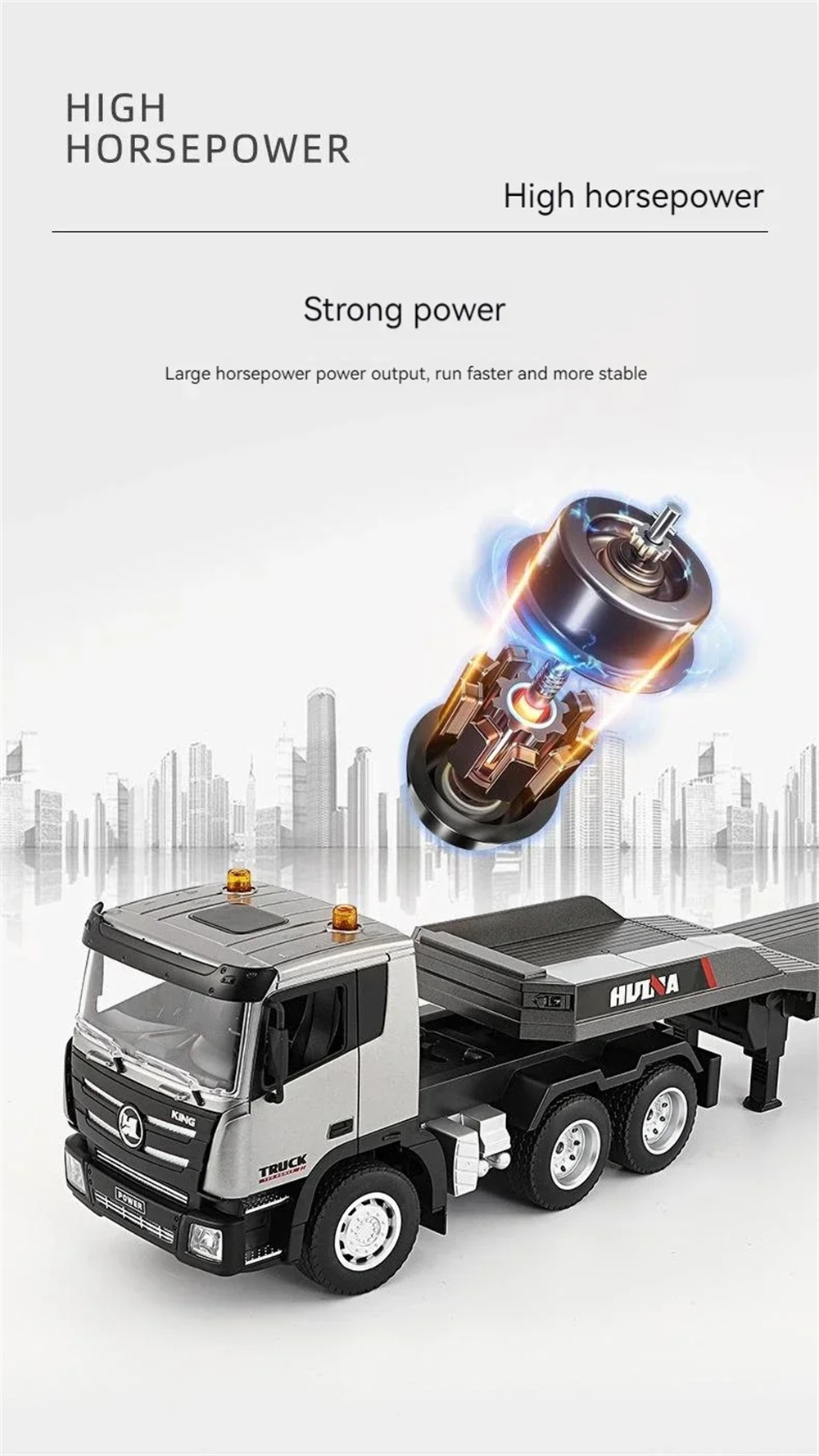 HuiNaToys131812424G9CHRCTrailerTruckTractorFlatbedEngineeringConstructionVehiclesLEDLightSoundRTRTra-2011764-5