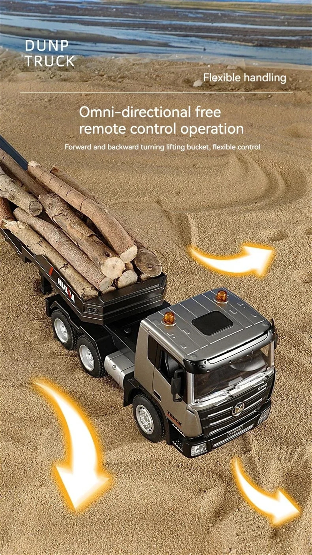 HuiNaToys131812424G9CHRCTrailerTruckTractorFlatbedEngineeringConstructionVehiclesLEDLightSoundRTRTra-2011764-6