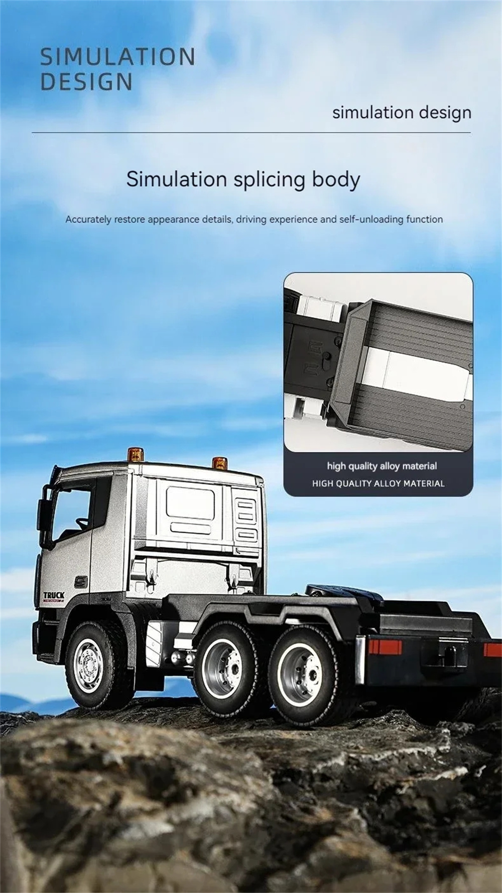 HuiNaToys131812424G9CHRCTrailerTruckTractorFlatbedEngineeringConstructionVehiclesLEDLightSoundRTRTra-2011764-7
