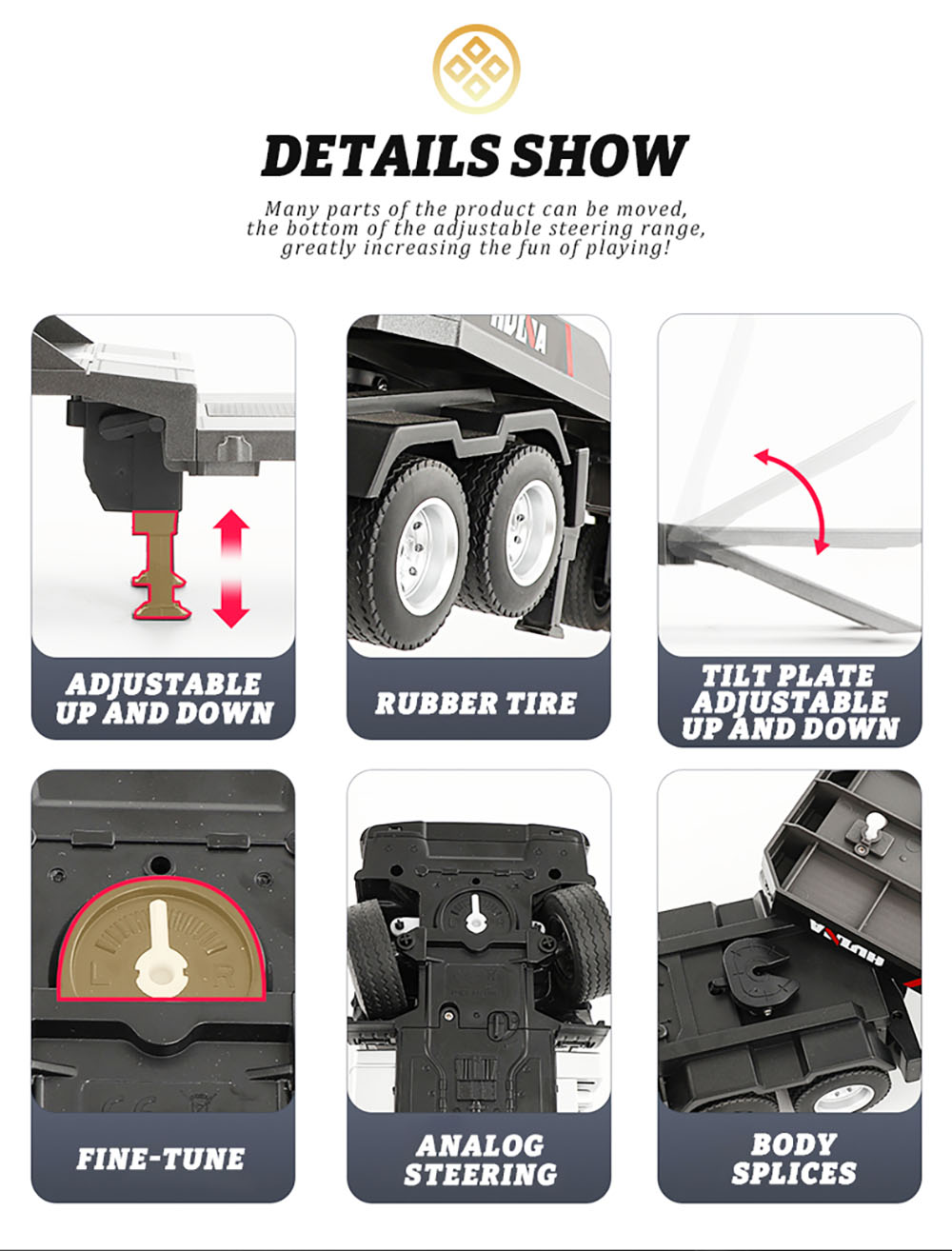 HuiNaToys152211824G9CHRCCarFlatbedTrailersExcavatorTruckEngineeringVehiclesLEDLightSoundRTRTransport-2011759-6