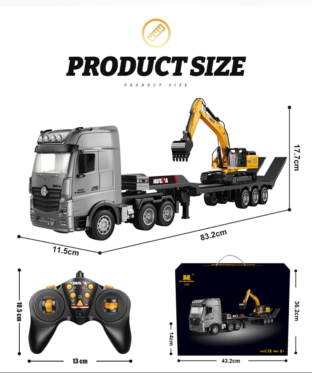 HuiNaToys152211824G9CHRCCarFlatbedTrailersExcavatorTruckEngineeringVehiclesLEDLightSoundRTRTransport-2011759-8