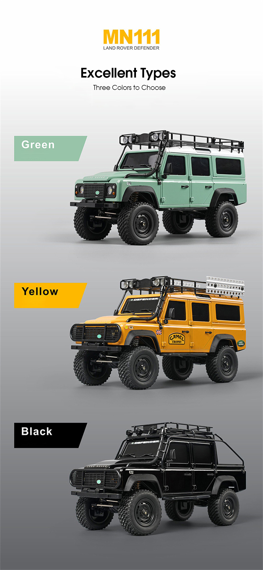 MNRCMN111DIYKIT1184X4RCCarLEDLightClimbingRockCrawlerOff-RoadTruckPortalAxleAlloyShellToysClassicVeh-1992013-15