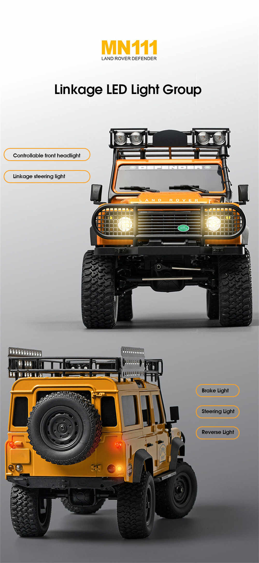 MNRCMN111DIYKIT1184X4RCCarLEDLightClimbingRockCrawlerOff-RoadTruckPortalAxleAlloyShellToysClassicVeh-1992013-6