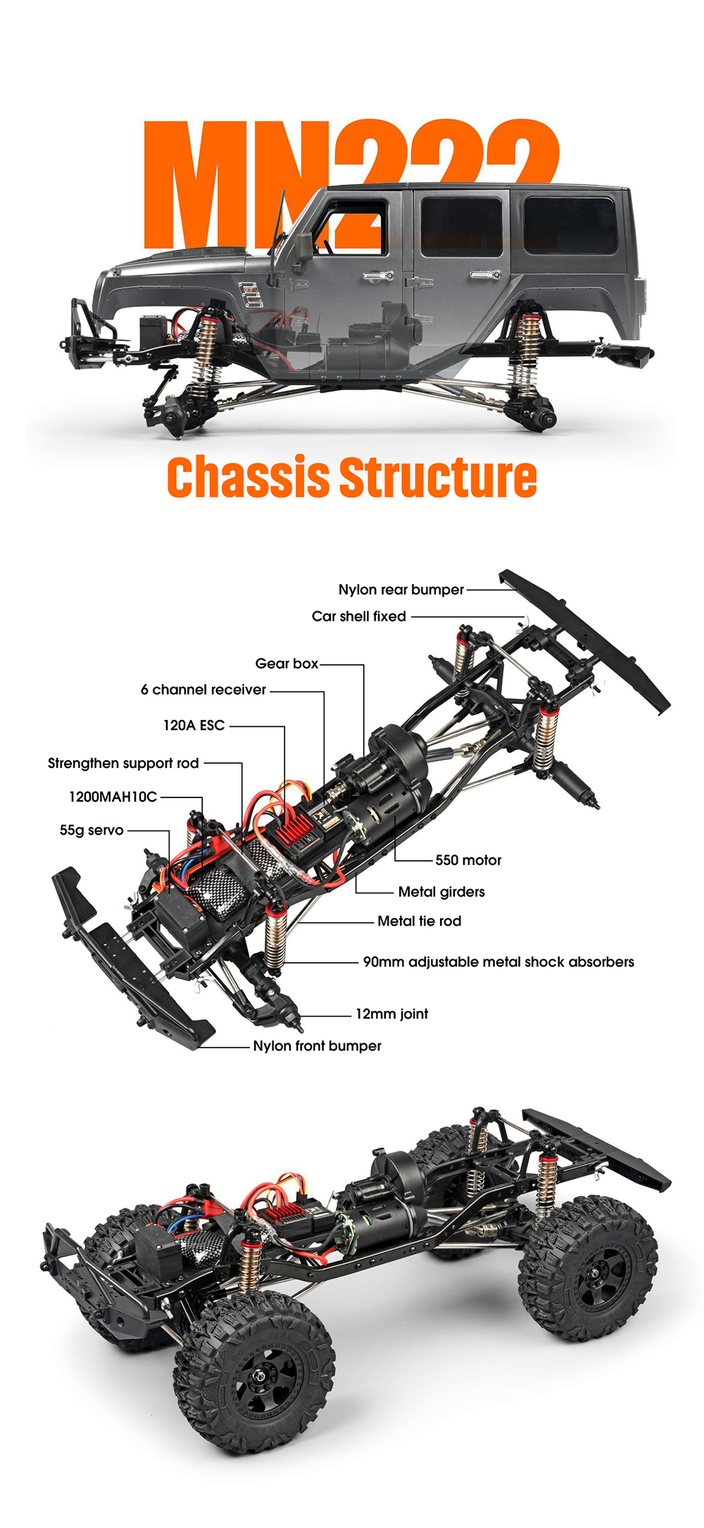 MNRCMN222RTR11024G4WDRCCarRockCrawlerLEDLightOff-RoadClimbingTruckFullProportionalVehiclesModelsToys-2013004-5