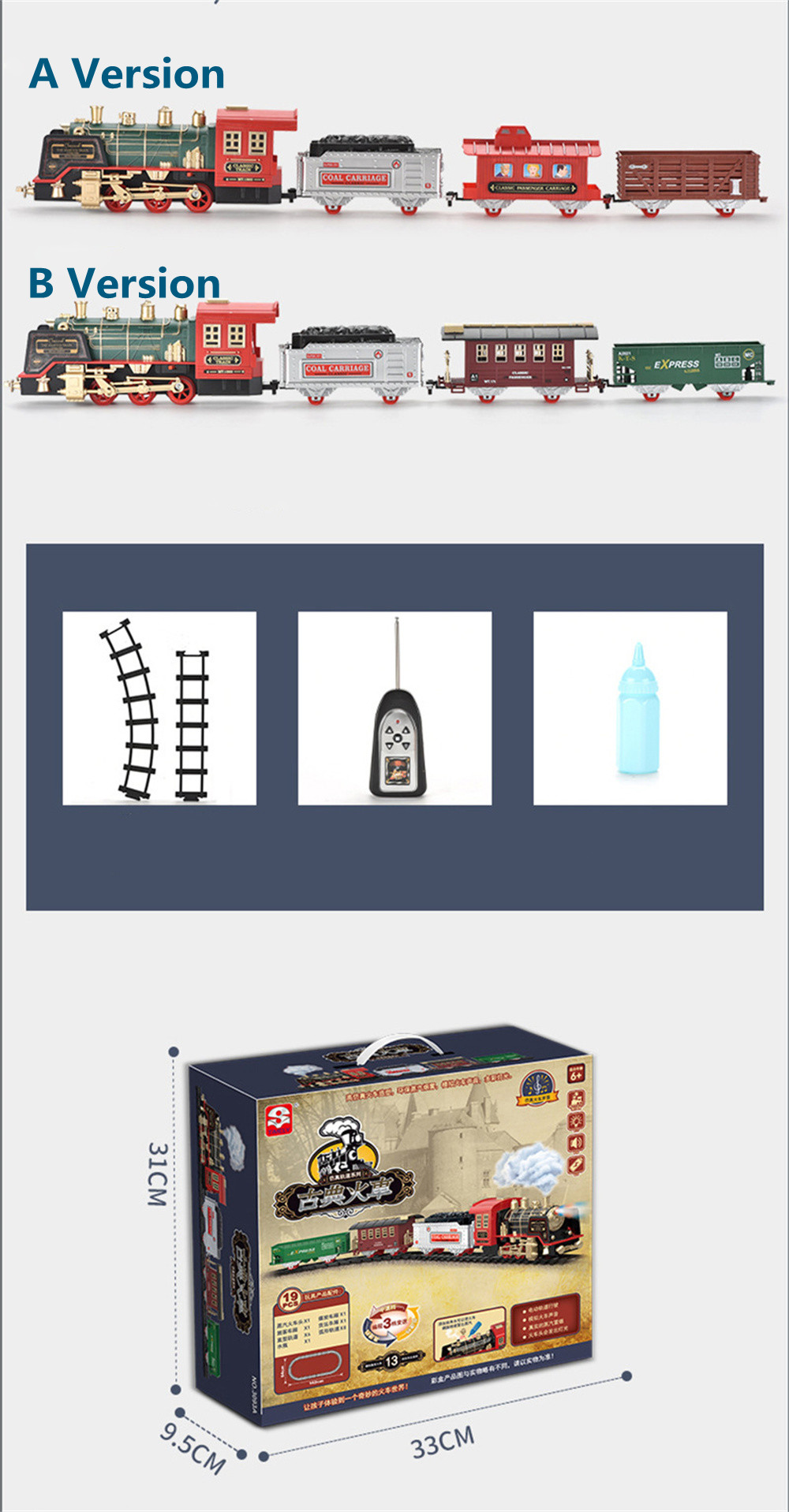 TIMELY3097A3097B27MHZRCTrainElectricTrackClassicModelVehiclesSmokeLEDLightsMusicSoundRemoteControlKi-1983873-11