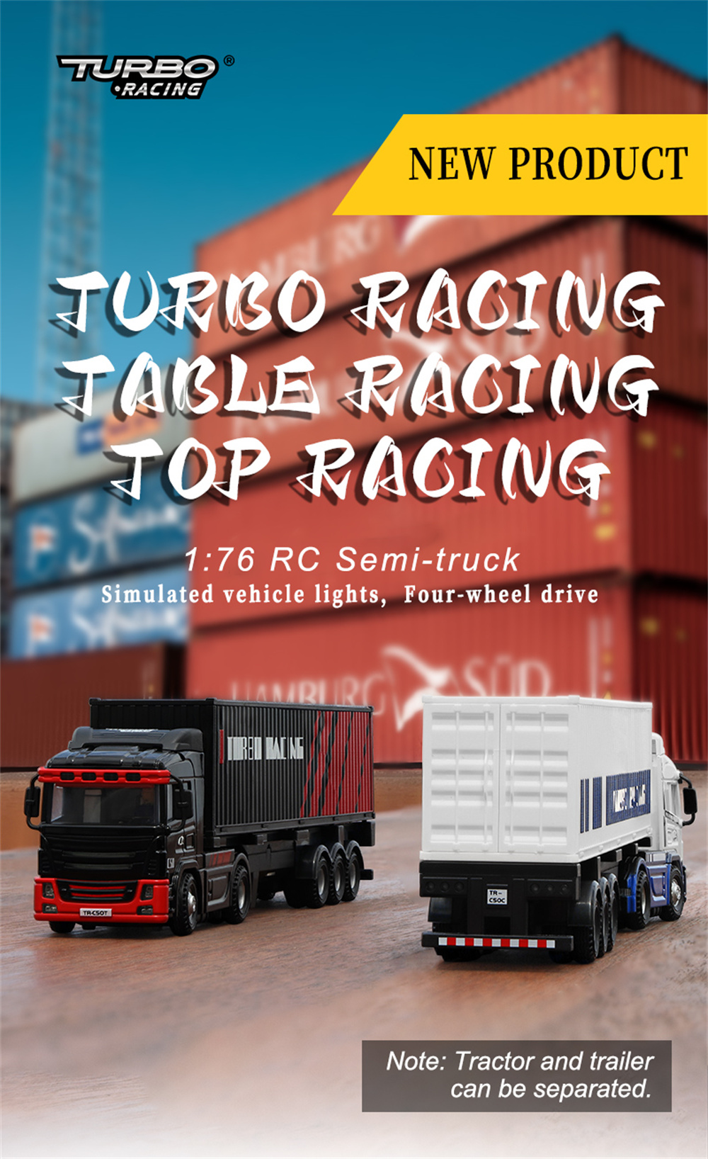 TurboRacingC5017624G4WDRCCarSemi-TruckTractorTrailerHeadsLEDLightsSoundsRemoteControlVehiclesModelsR-2001330-1