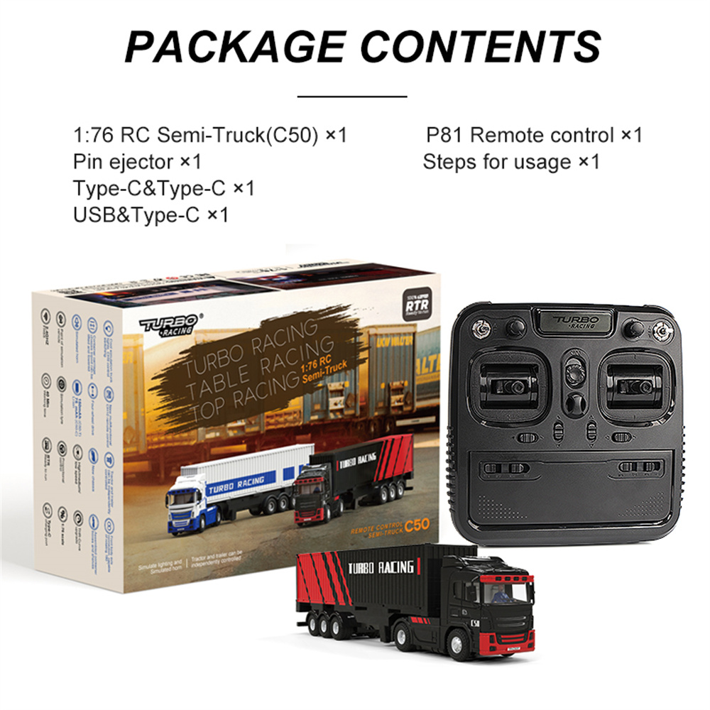 TurboRacingC5017624G4WDRCCarSemi-TruckTractorTrailerHeadsLEDLightsSoundsRemoteControlVehiclesModelsR-2001330-18