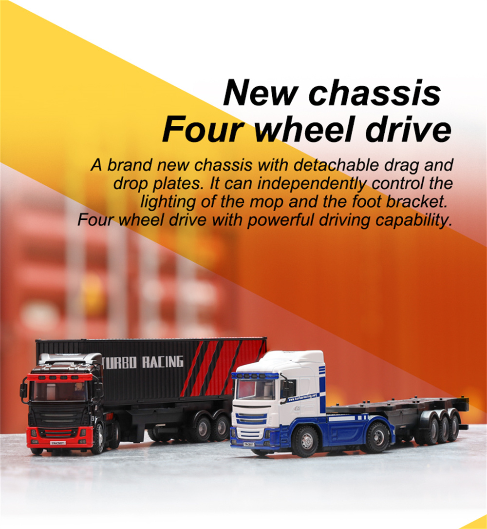 TurboRacingC5017624G4WDRCCarSemi-TruckTractorTrailerHeadsLEDLightsSoundsRemoteControlVehiclesModelsR-2001330-4