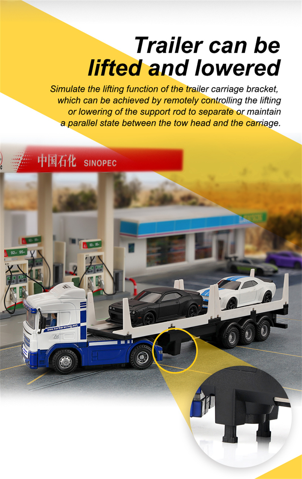 TurboRacingC5017624G4WDRCCarSemi-TruckTractorTrailerHeadsLEDLightsSoundsRemoteControlVehiclesModelsR-2001330-6