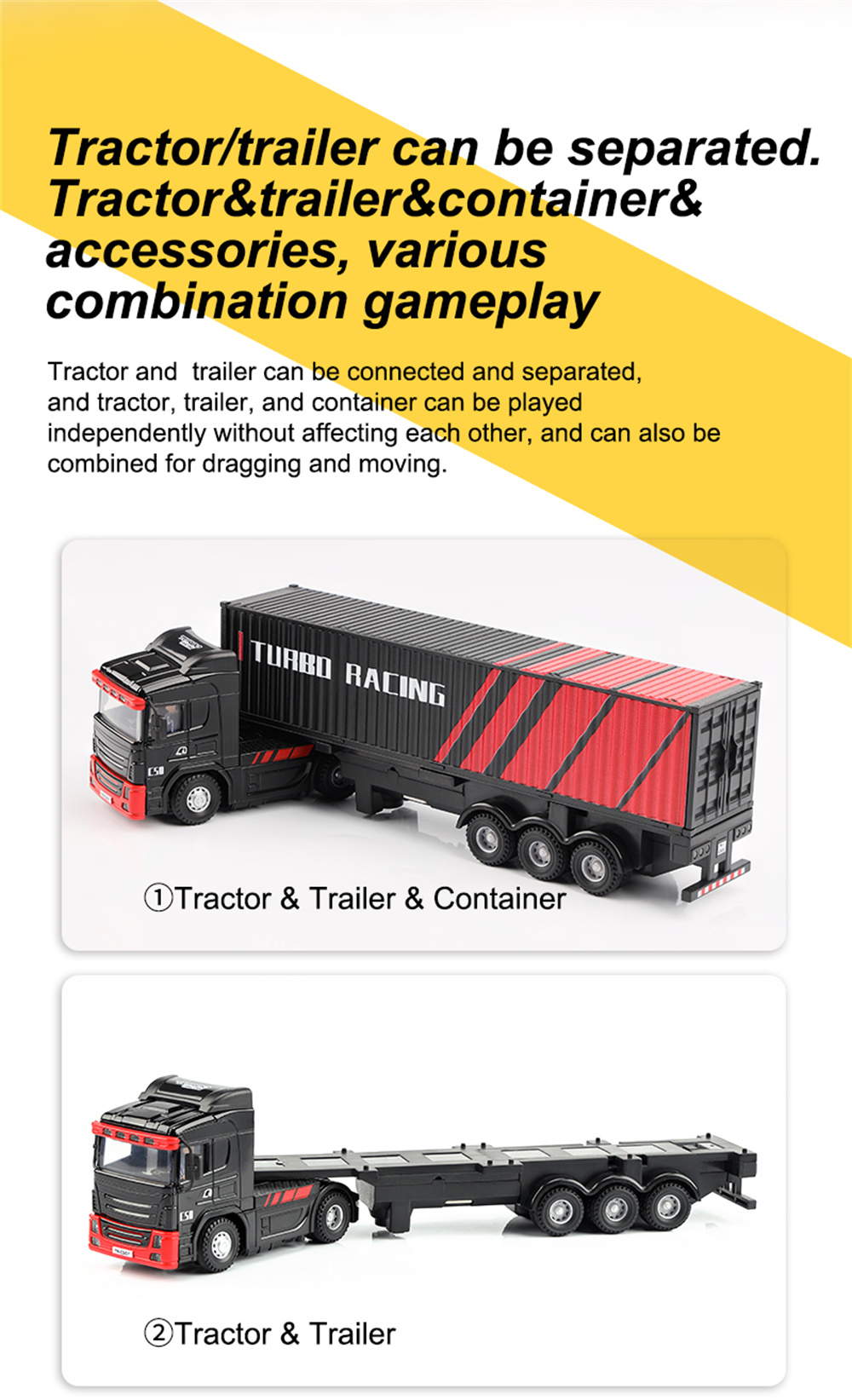 TurboRacingC5017624G4WDRCCarSemi-TruckTractorTrailerHeadsLEDLightsSoundsRemoteControlVehiclesModelsR-2001330-8