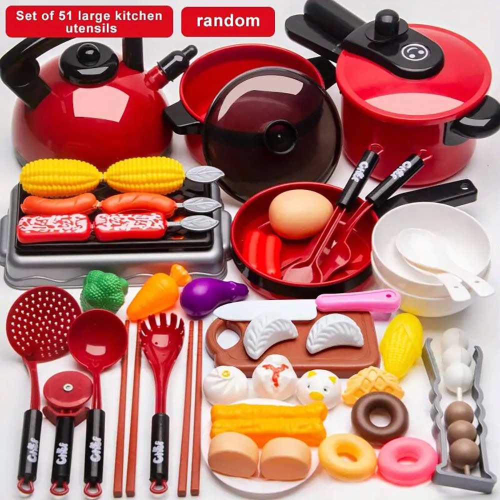 51pcsKidsKitchenToysSimulationFruitFoodCookwarePotsChildrenPretendPlayCuttingPasteCookingSetsGirlsTo-2001748-1