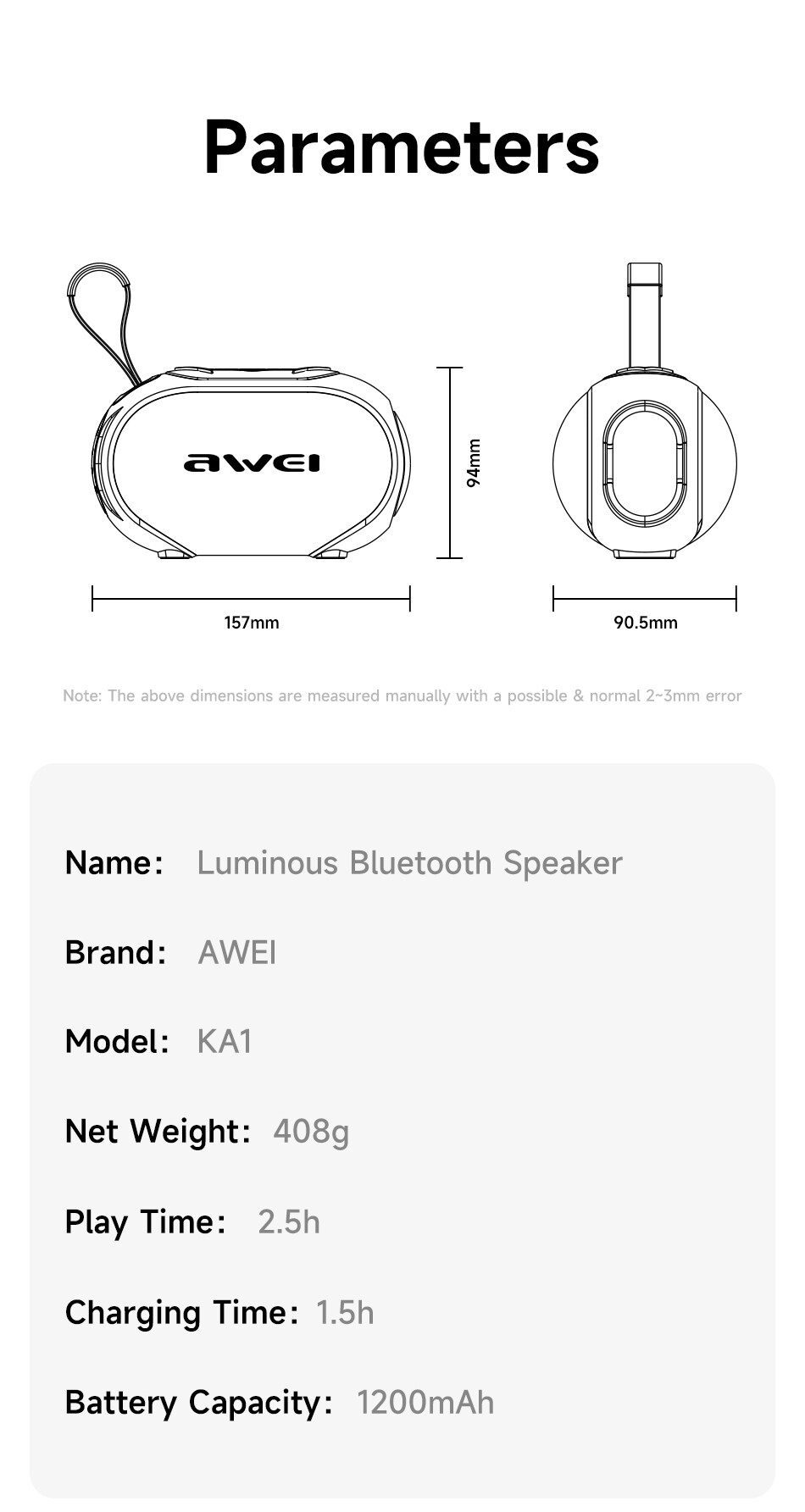 AweiKA1WirelessbluetoothSpeakerMiniPortableSpeakerRGBColorfulLightTWS1200mAhSupportTFCardUDiskAUXRad-2007562-9