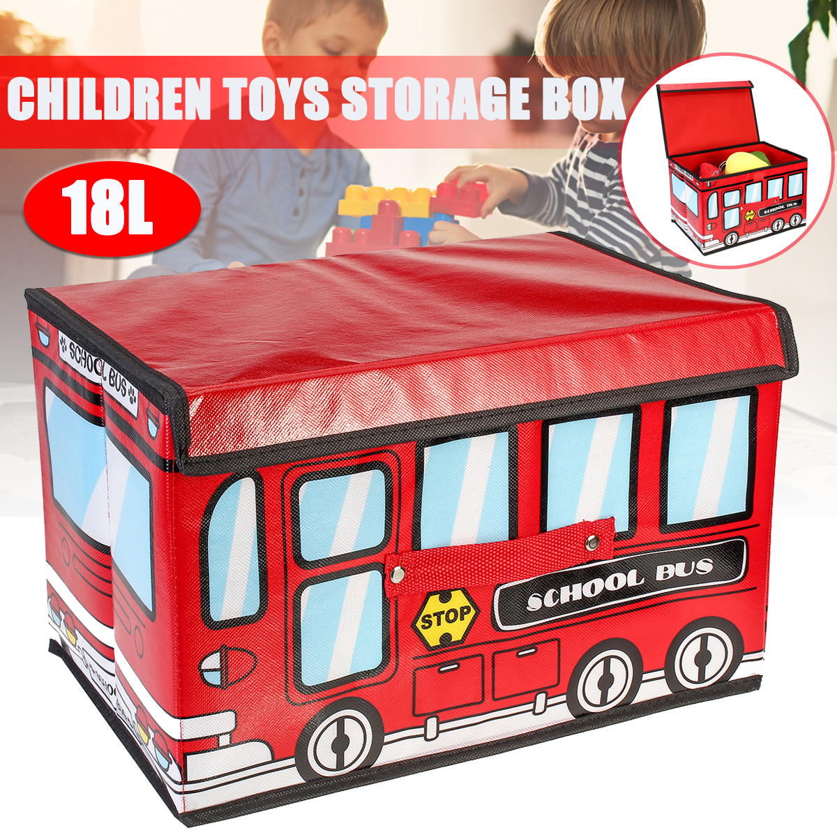 18LWaterproofBusShapeChildrenKidsToysStorageBoxFoldableNon-wovenCartoonCarPatternToysBasket-1795293-1