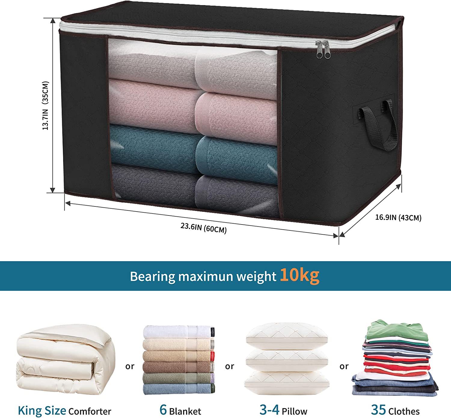 90LLargeCapacityWaterproofClothesStorageBagsDustproofQuiltBlanketStorageBagswZipper-1985396-2