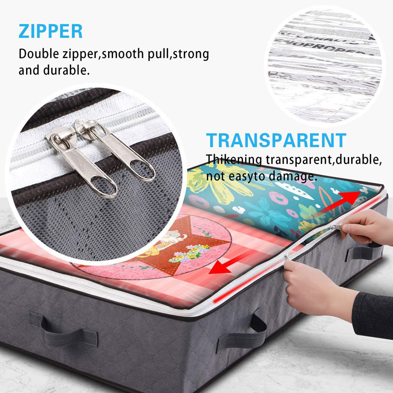 AGSIVO2PacksFoldableUnderbedBagsBlanketClothesComfortersStorageBagwithZipperandClearWindowand4Handle-2001014-4