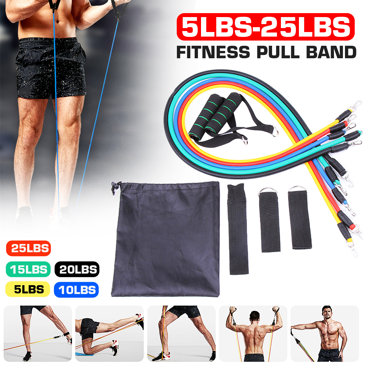 11pcsResistanceBandsElasticRopeWeightLosingFitnessExerciseTools-1680169-1