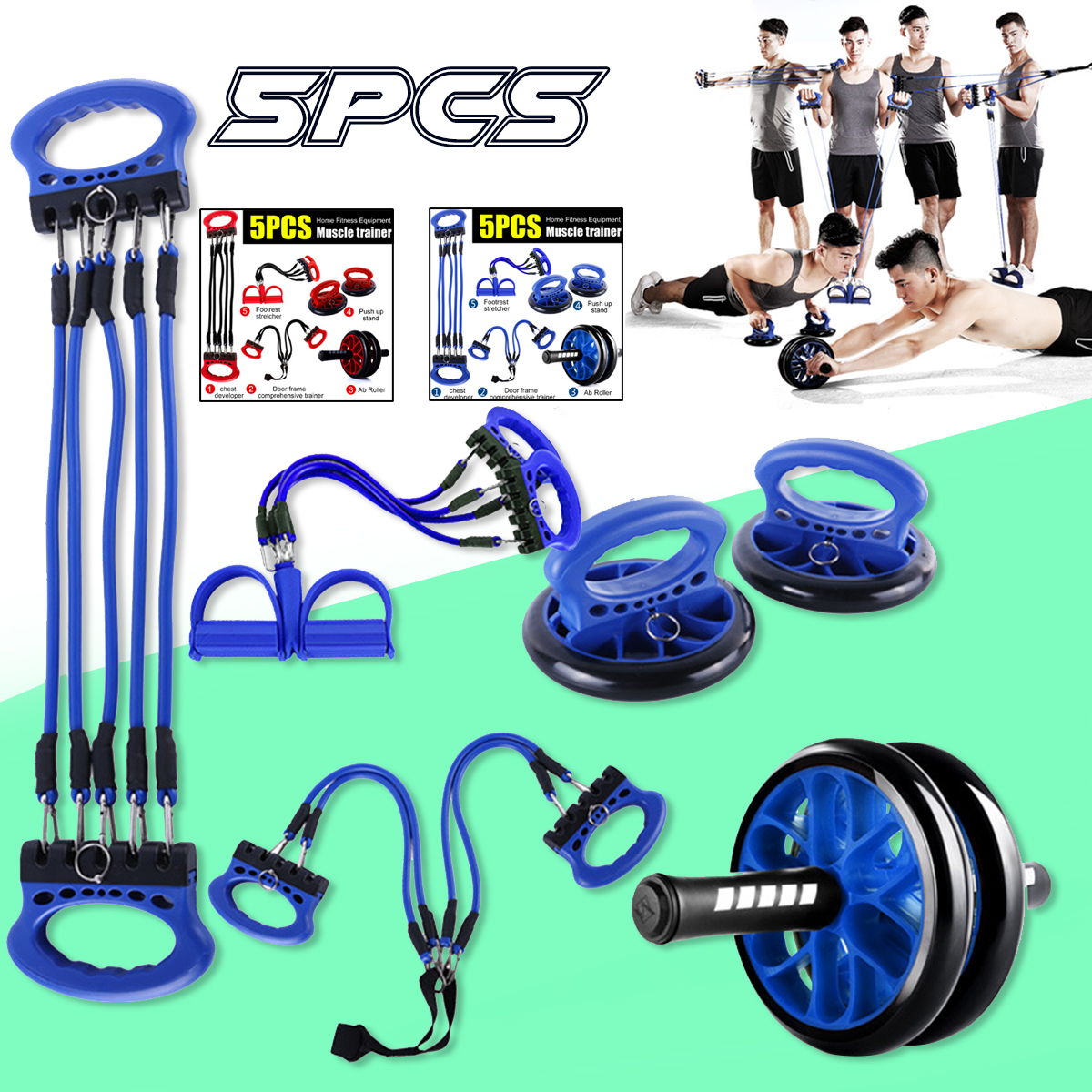 5PCSExerciseToolsAbdominalWheelFootrestStretcherChestPush-upsStandBodyFitnessTrainer-1666422-1