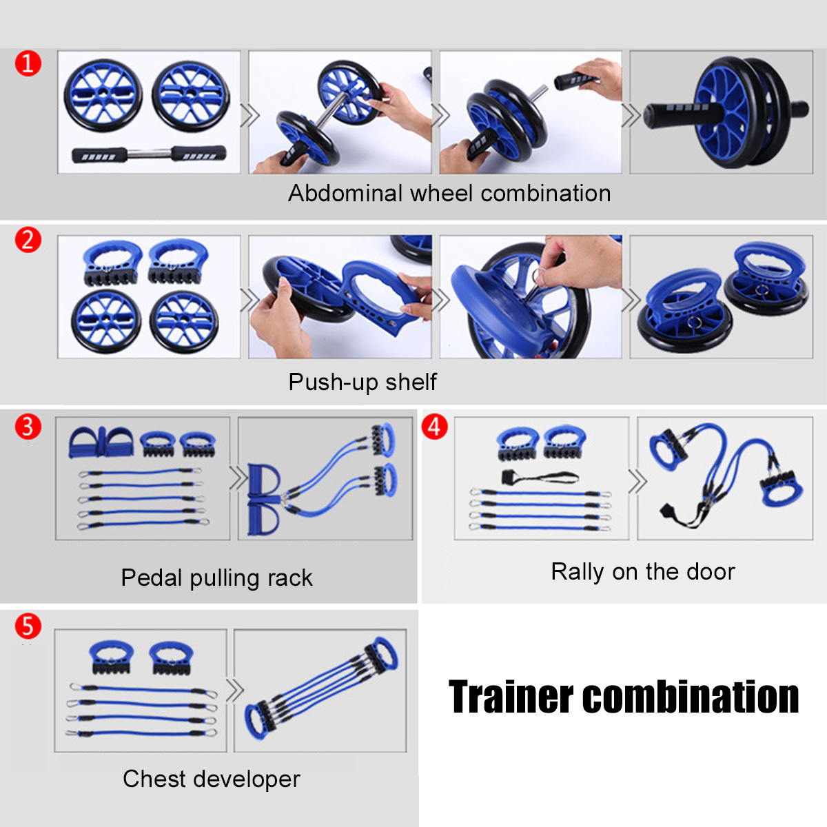 5PCSExerciseToolsAbdominalWheelFootrestStretcherChestPush-upsStandBodyFitnessTrainer-1666422-8