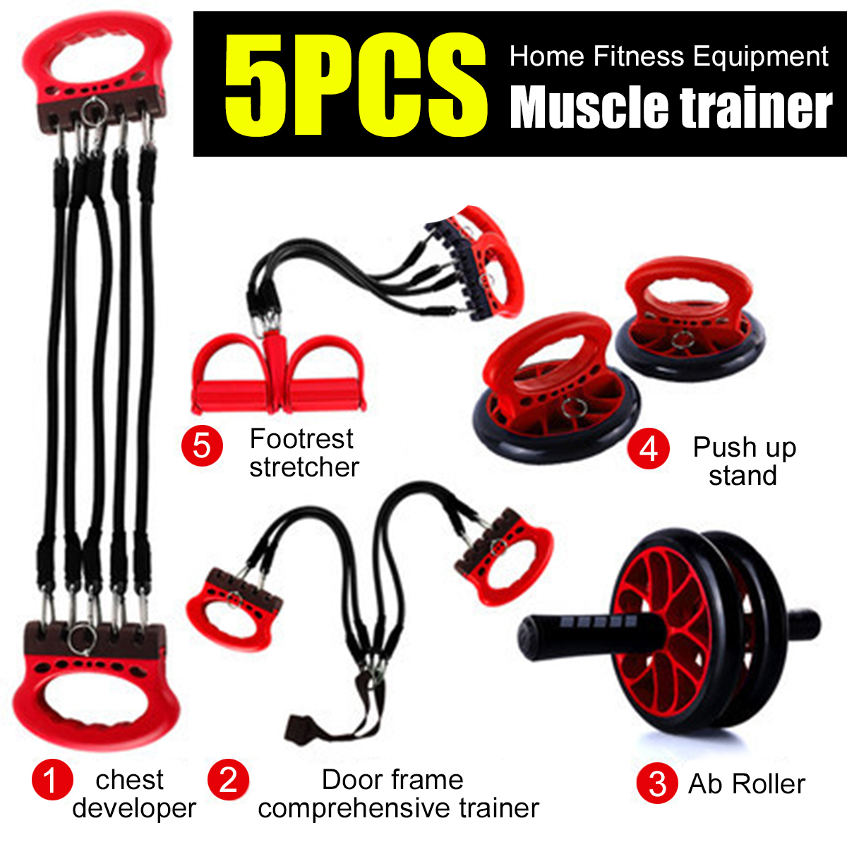 5PCSExerciseToolsAbdominalWheelFootrestStretcherChestPush-upsStandBodyFitnessTrainer-1666422-9