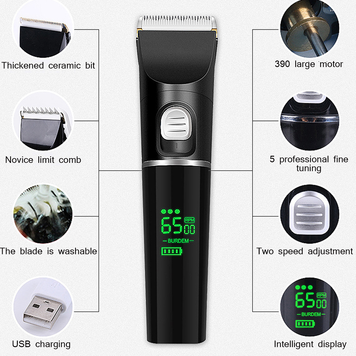 ProfessionalElectricHairTrimmer5GearsLowNoiseHairShaverHaircutGroomingKit-1734500-2