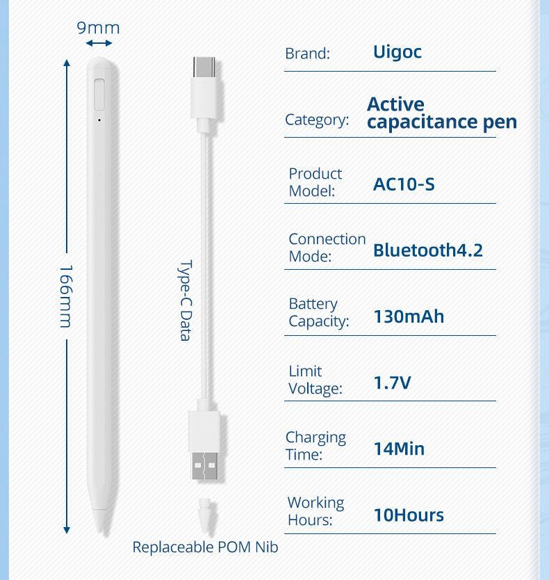 UogicAC10-SStylusPenforiPadMagneticAdhersiveRechargeablebluetoothTouchPenTiltPressureSensingCapaciti-2015809-13