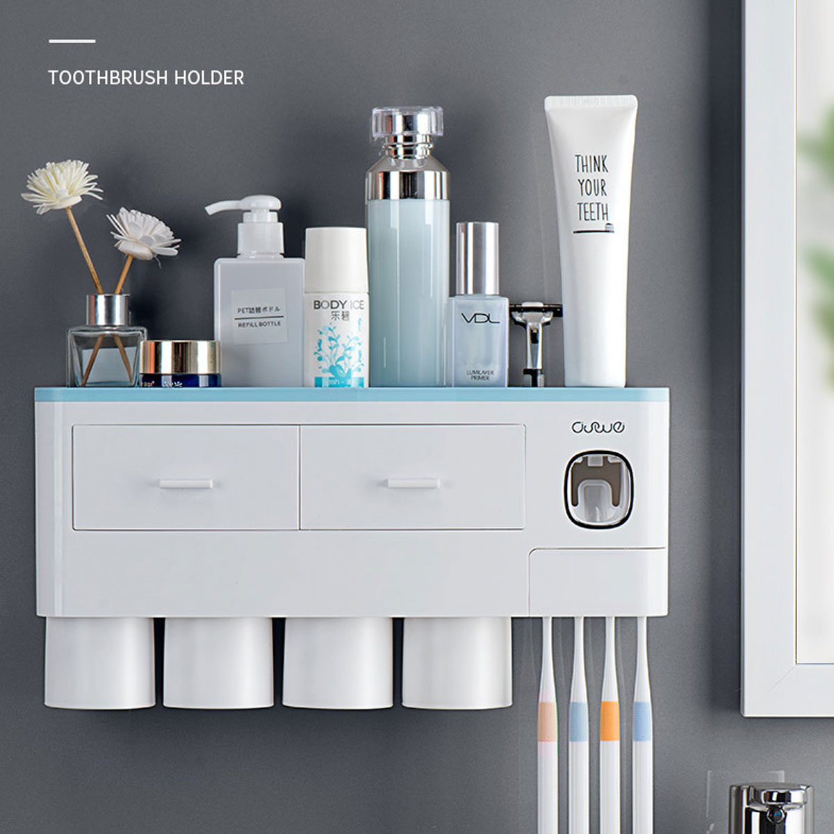 WallMountAdsorptionToothbrushHolderInvertedCupswithToothpasteSqueezer-1600272-2