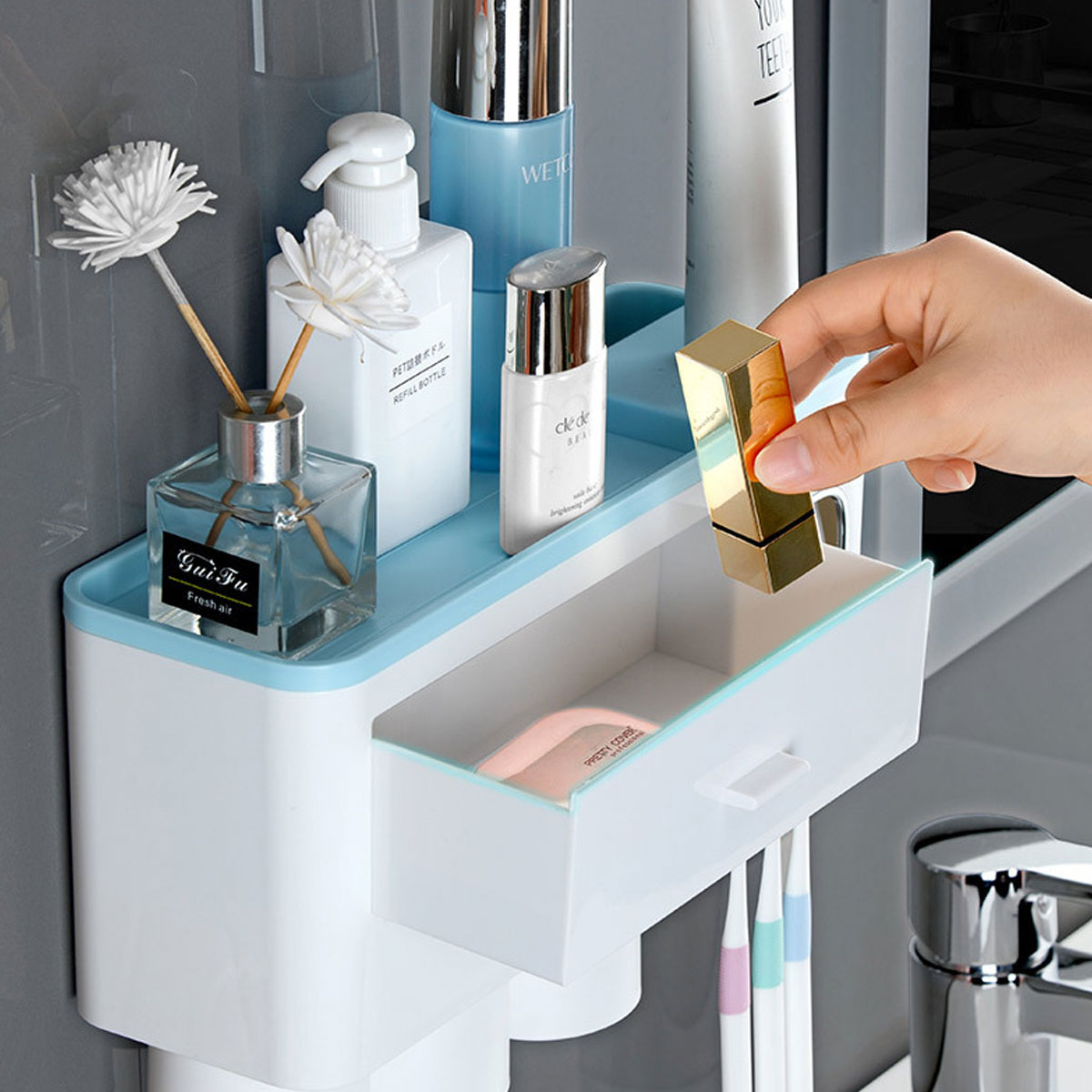 WallMountAdsorptionToothbrushHolderInvertedCupswithToothpasteSqueezer-1600272-4