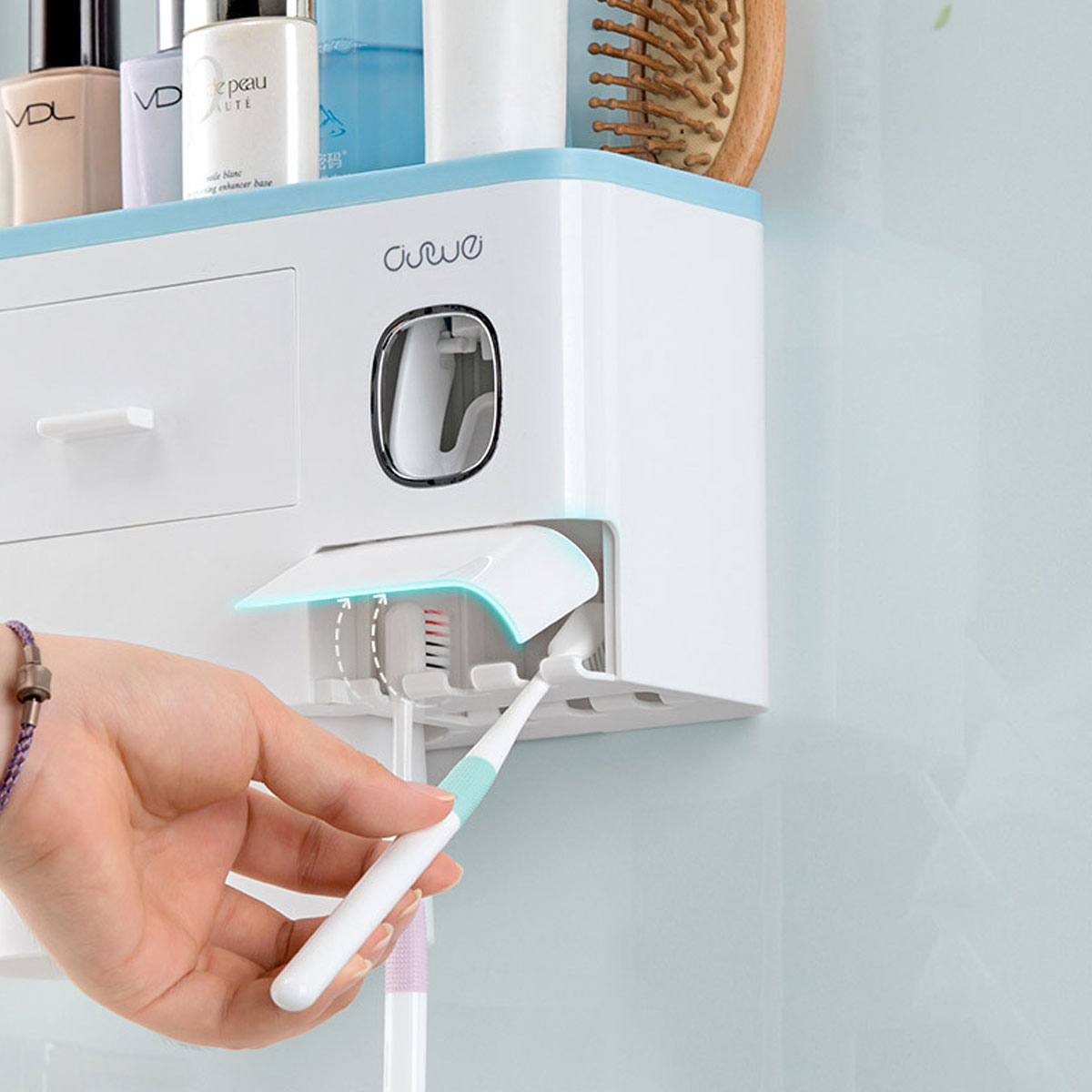 WallMountAdsorptionToothbrushHolderInvertedCupswithToothpasteSqueezer-1600272-6