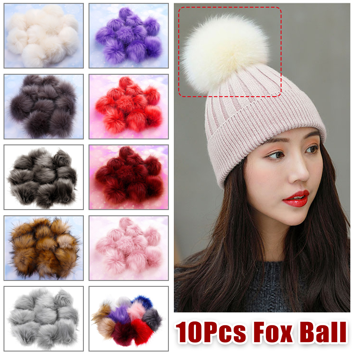 10Pcs12cmDIYBallFauxFoxFurFluffBallsCoolColorsDIYKnittedHatAccessories-1426859-2