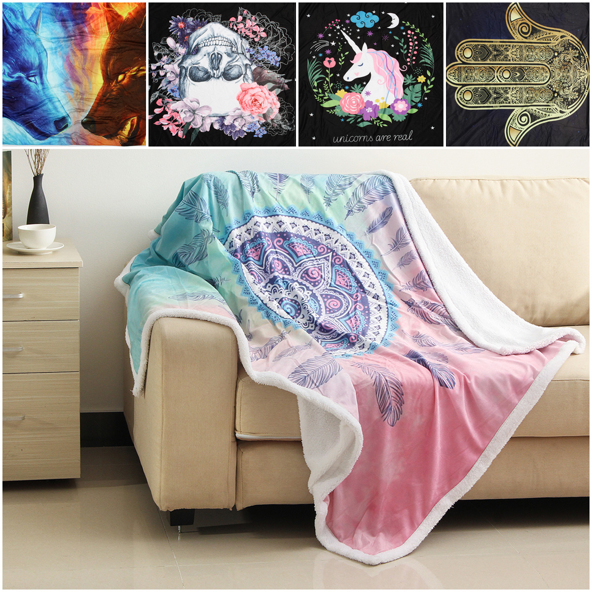 130x150cm3DAnimalPlushPrintingHoodedBlanketsDoubleLayerWarmBlanket-1583636-2