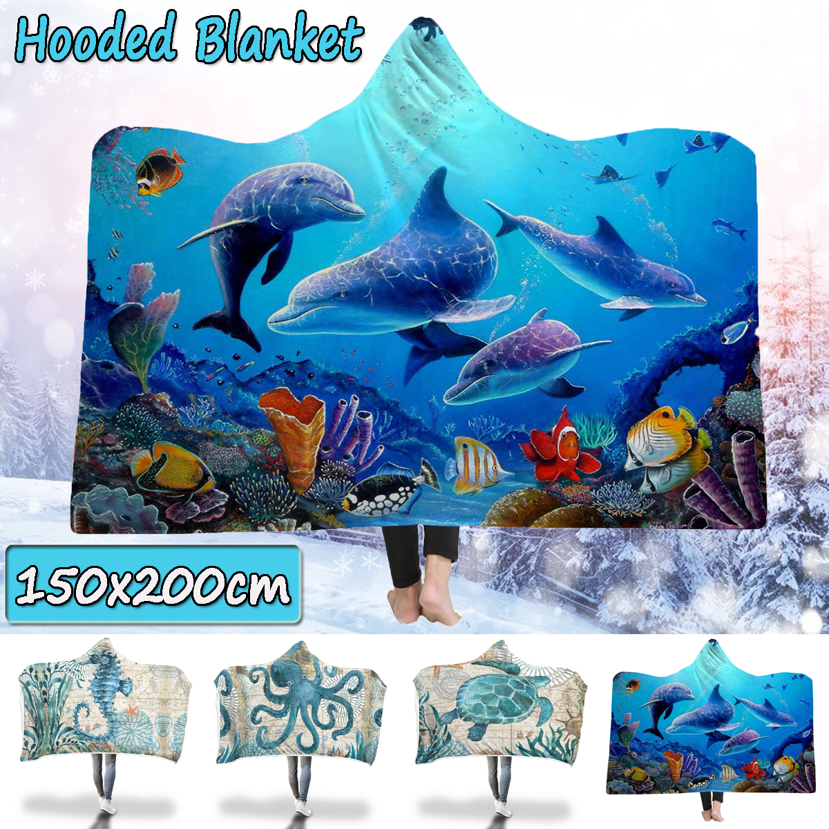 150x200cmKidAdultHoodedBlanketsSoftOceanWorldWearableThrowBlanketsCloak-1424009-1