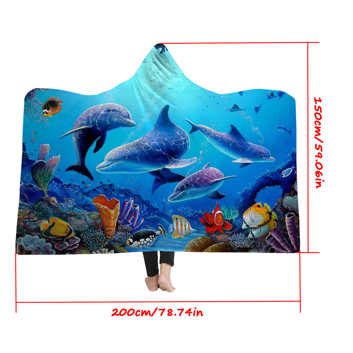 150x200cmKidAdultHoodedBlanketsSoftOceanWorldWearableThrowBlanketsCloak-1424009-12