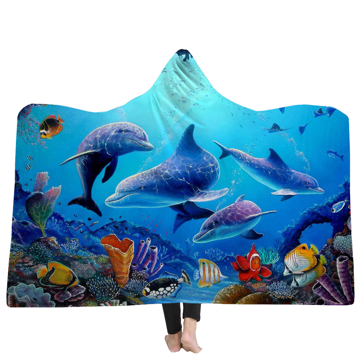 150x200cmKidAdultHoodedBlanketsSoftOceanWorldWearableThrowBlanketsCloak-1424009-3