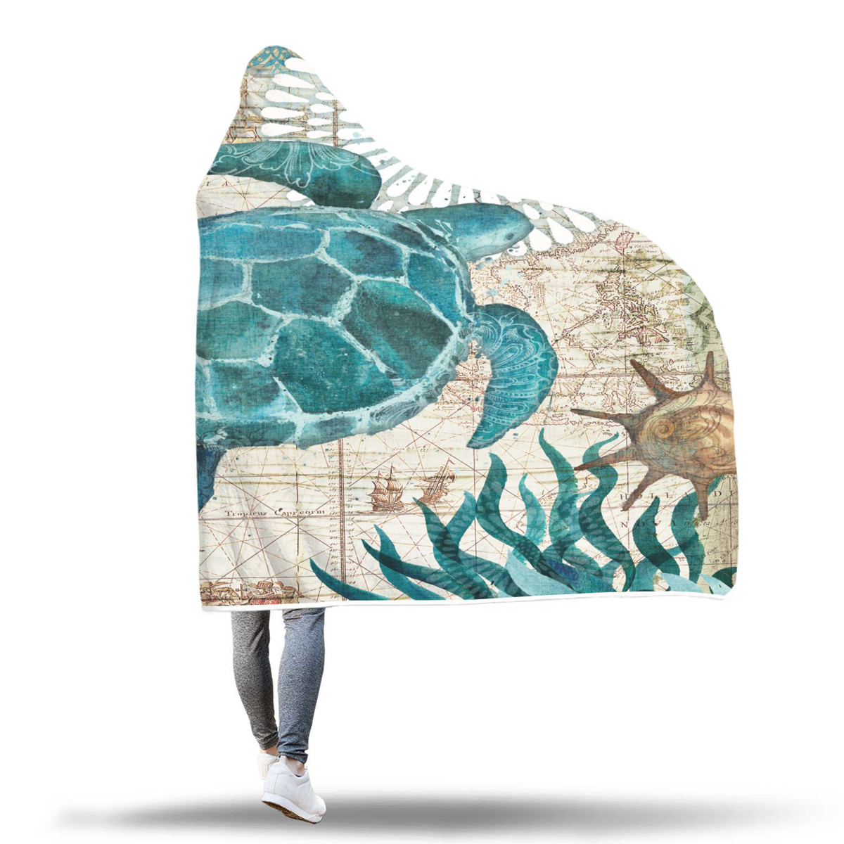 150x200cmKidAdultHoodedBlanketsSoftOceanWorldWearableThrowBlanketsCloak-1424009-8