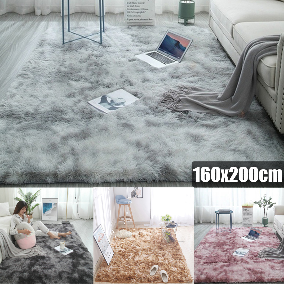 160X200CMMulti-colorTieDyeingPlushCarpetsAnti-slipFauxFurFloorMatsWaterAbsorptionAreaRug-1907232-1