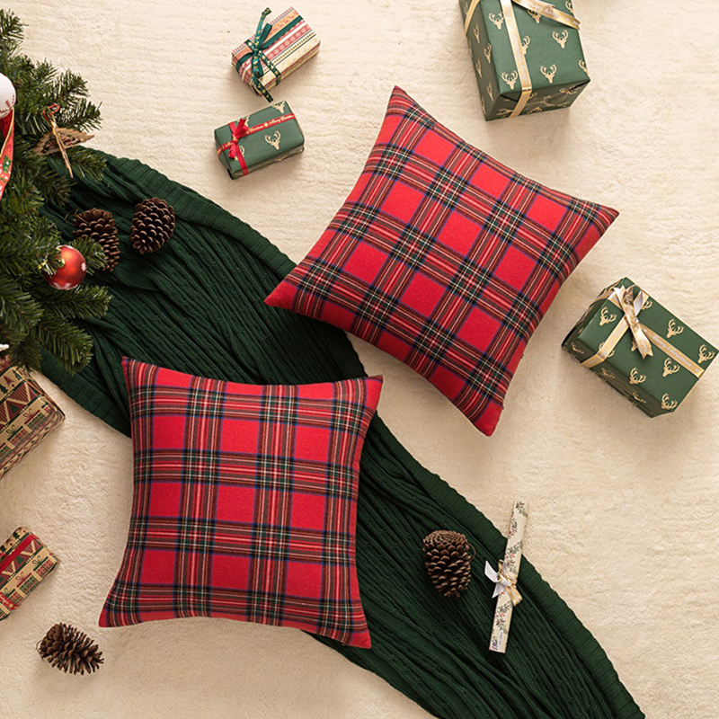 1PCSquarePillowCaseChristmasScottishPlaidThrowWaistCushionCover18-1753541-8