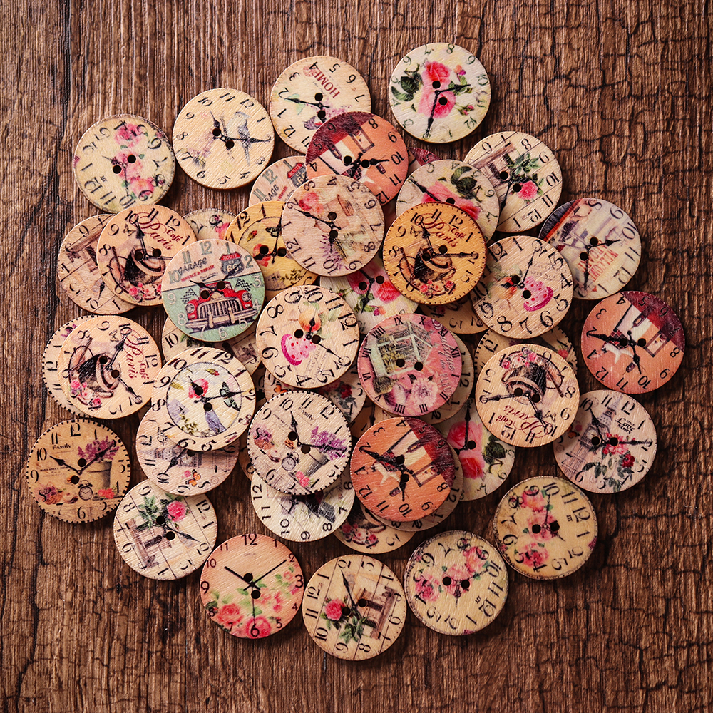 50PCS25MM2HolesDecorativeClockPatternLogPaintedRoundShapeFastenersButtons-1361783-3