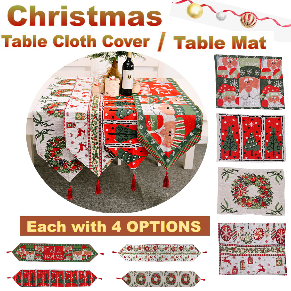 71x14inchChristmasTableRunnerDeerDeskTableclothClothXmasPartyTable-1828907-1