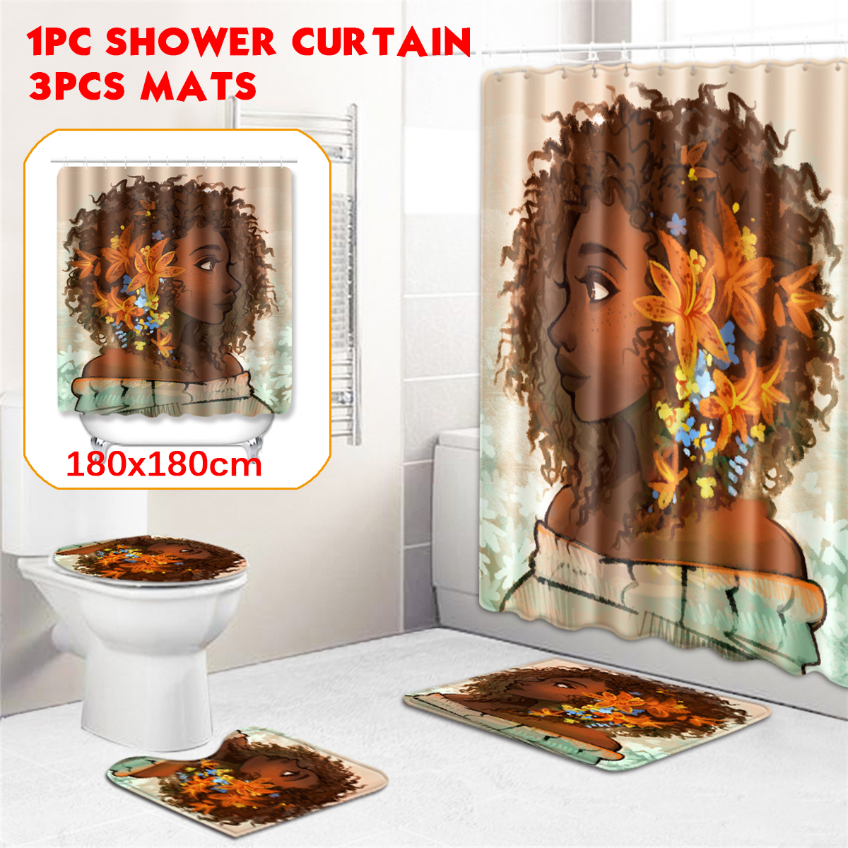 AfricanGirlShowerCurtainWithBathMatsRugsToiletCoverMatsForHome-ShowerCurtain-1713603-1