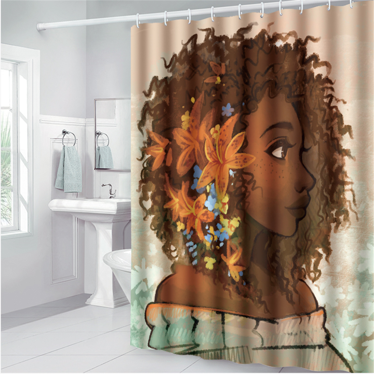 AfricanGirlShowerCurtainWithBathMatsRugsToiletCoverMatsForHome-ShowerCurtain-1713603-6