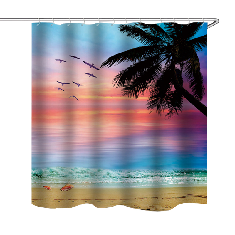 BeachSunsetStyleWaterproofBathroomShowerCurtainToiletCoverMatNon-SlipRugSetforBathroomHomeHotel-1632646-5