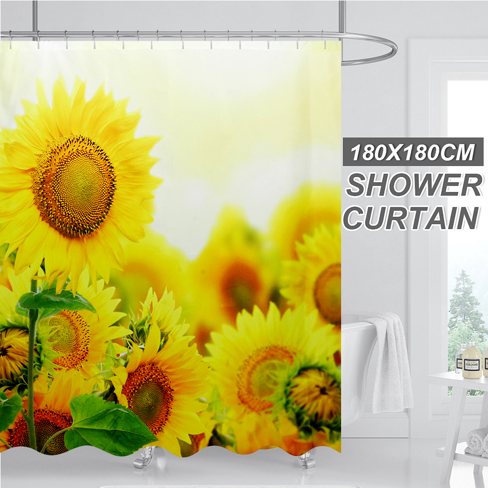 Beatiful3DSunsetSunflowerWaterproofShowerCurtainHooksNon-SlipBathCarpetsToiletMatsforBathroomDecor-1634199-2