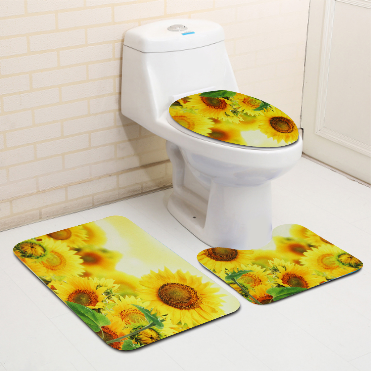 Beatiful3DSunsetSunflowerWaterproofShowerCurtainHooksNon-SlipBathCarpetsToiletMatsforBathroomDecor-1634199-3